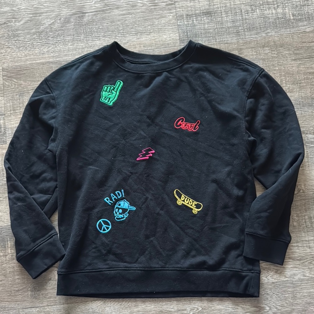 Cat & Jack Black Sweater with Colorful Embroidery